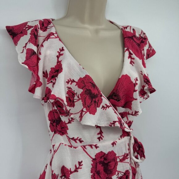 Free People dress XS French Quarter Floral True Wrap Mini Ruffle Boho Bohemian - Picture 3 of 13